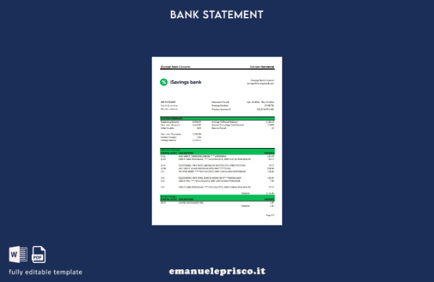 modello excel di estratto conto iSavings Comore in stile verificato